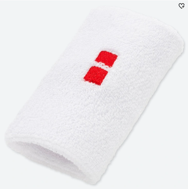 soft cotton and acrylic tennis wrist band with two red squares symbolizing uniqlo