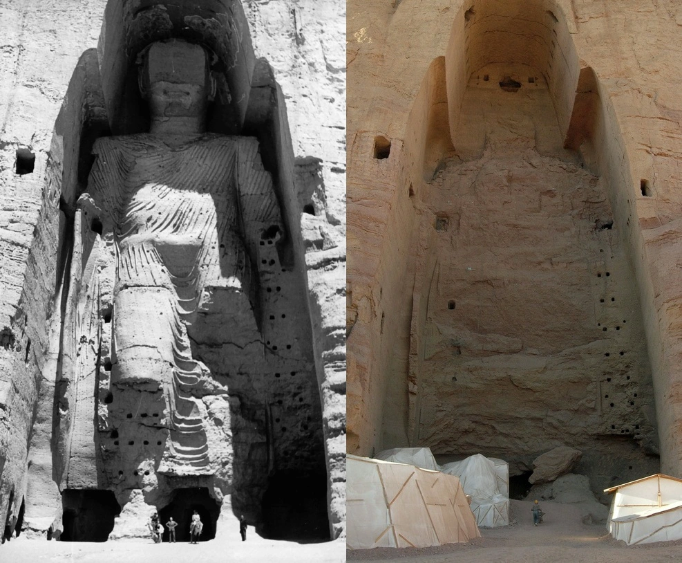 Before and after destruction of Bamiyan Buddhas in Afghanistan