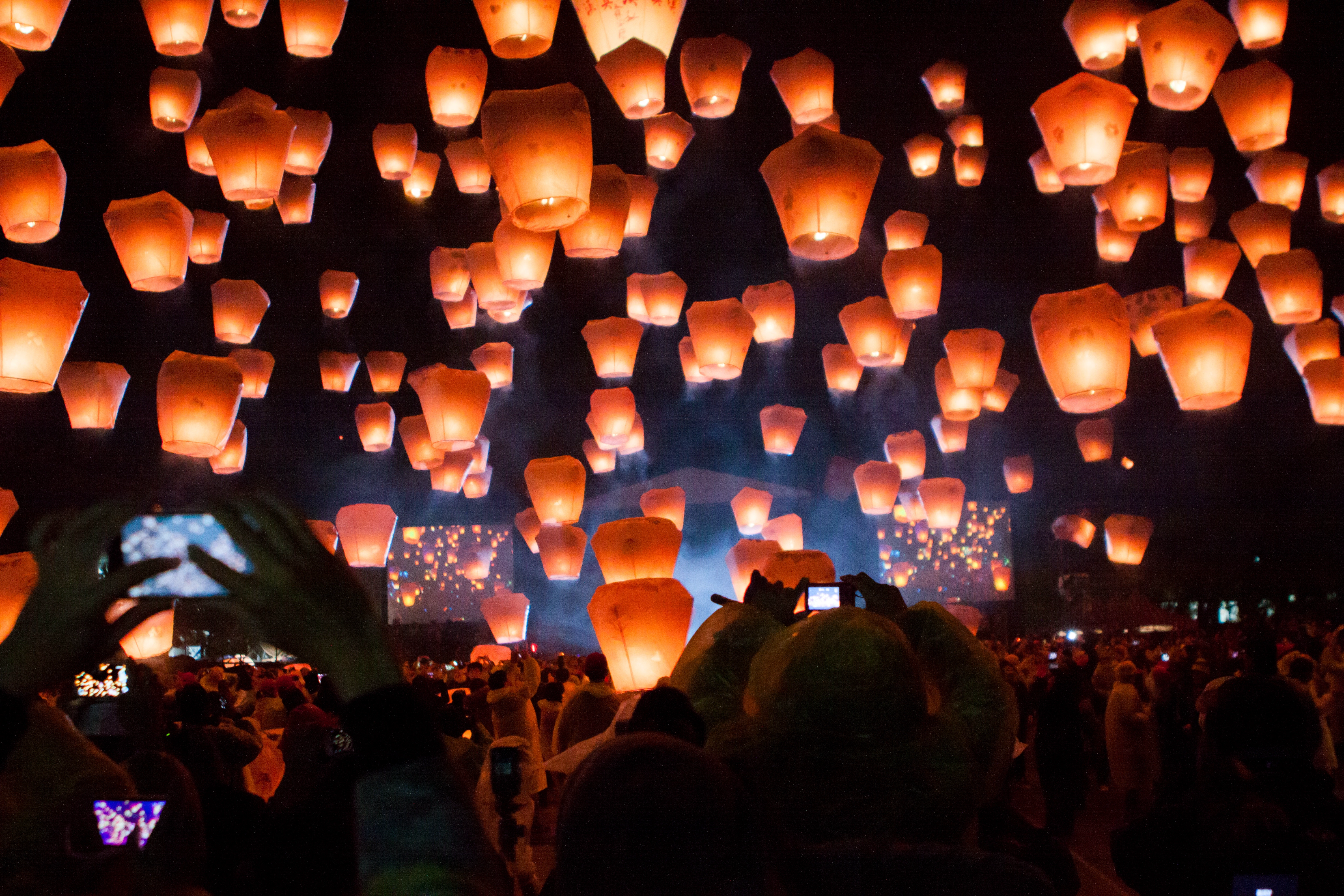 Releasing lanterns during the Taiwan Lantern Festival
