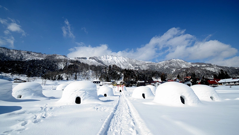Igloos in snowy village during the day