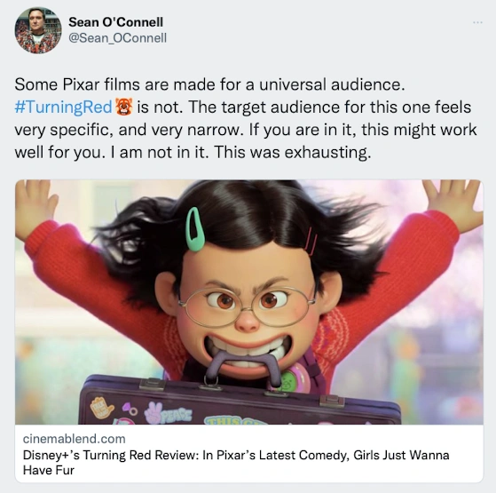Screenshot of a review of Pixar's "Turning Red"